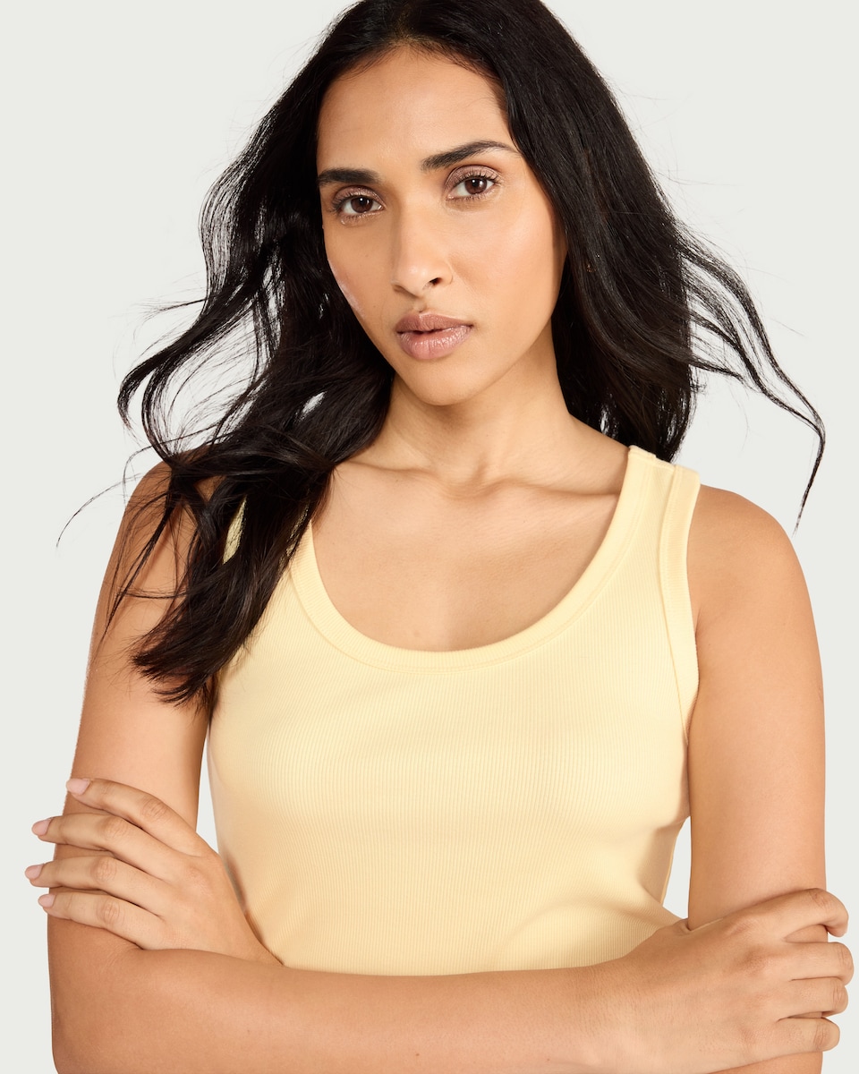 image 1 of F&F Cotton Rich Ribbed Scoop Neck Vest in Yellow