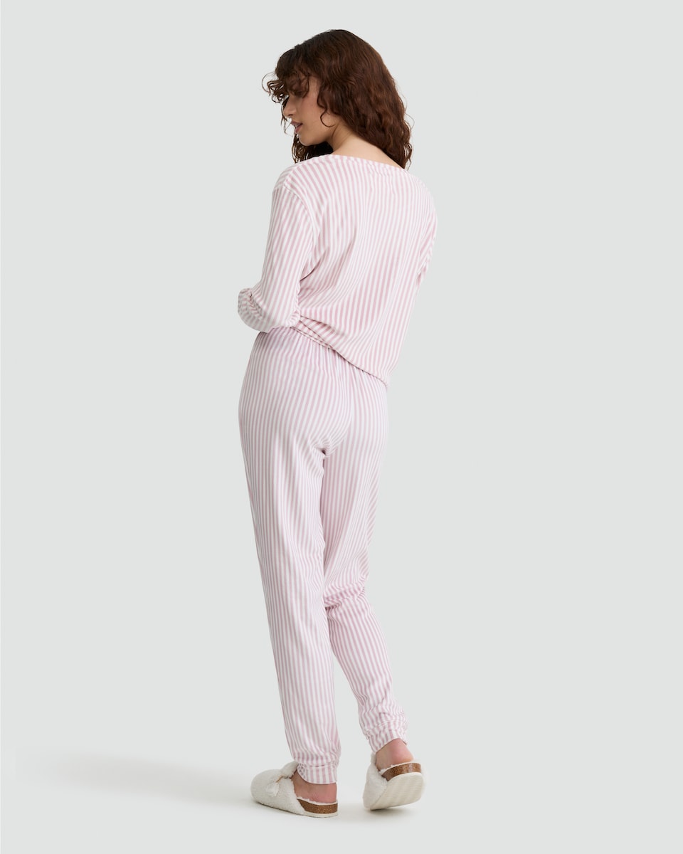 image 1 of F&F Stripe Print Long Sleeved Top and Joggers Pyjamas in Multi Pink