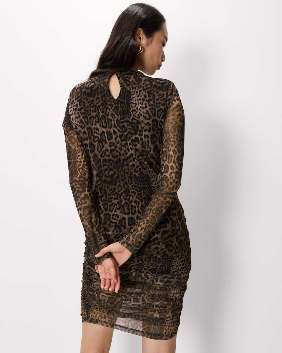 image 1 of F&F Leopard Print Draped Mini Dress in Multi Brown