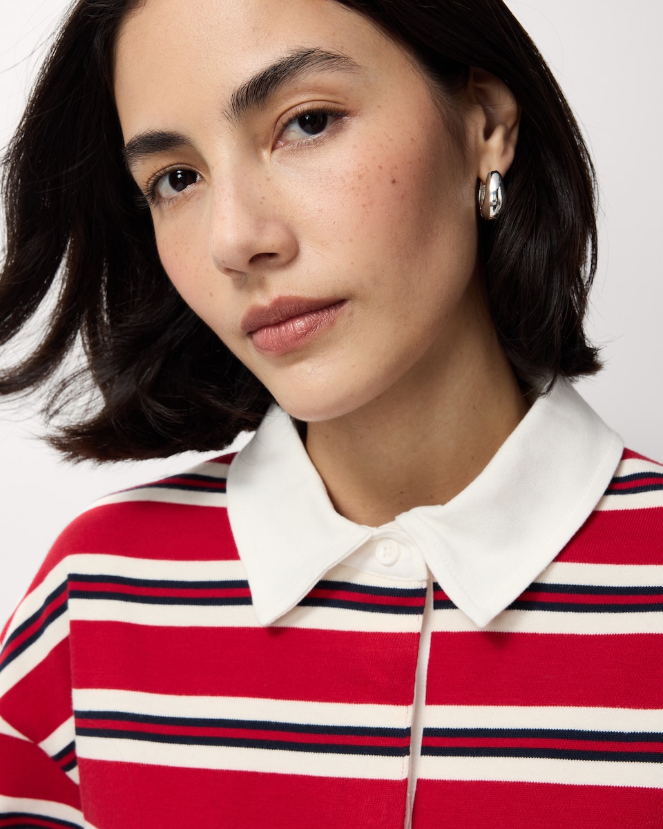 image 1 of F&F Pure Cotton Striped Rugby Top in Multi Red