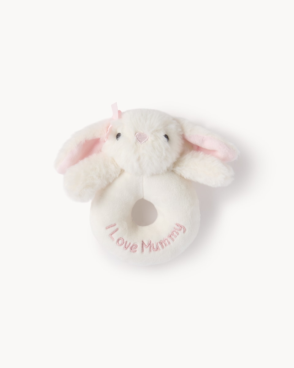 image 1 of F&F Baby I Love Mummy Bunny Rattle in White