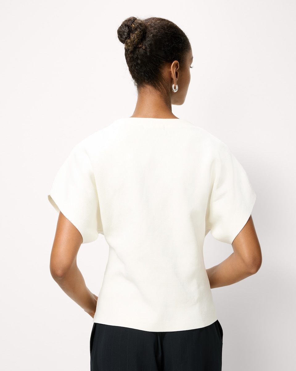 image 1 of F&F Slash Neck Short Sleeved Top in Cream