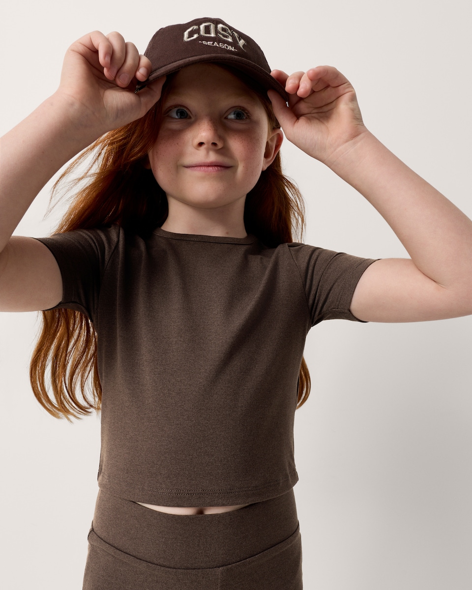 image 1 of F&F Active Girls ULTRAMOVE T-Shirt and Flared Leggings Set in Brown