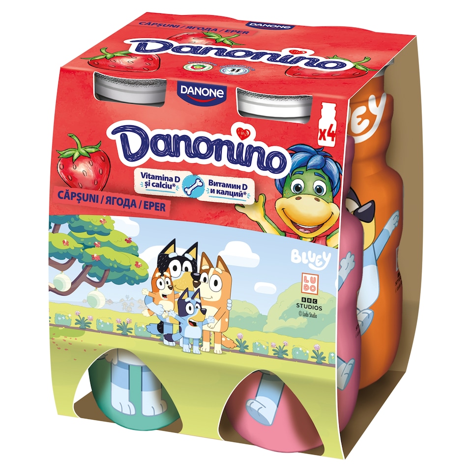 Danone Danonino zsírszegény epres joghurtital kalciummal és D3-vitaminnal 4 x 100 g (400 g)  1. kép