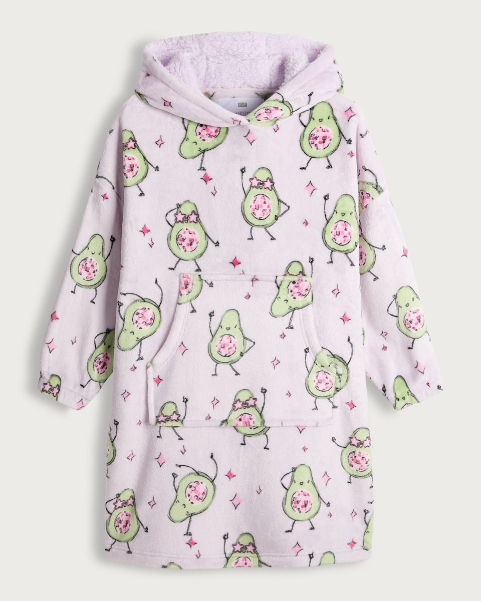 image 1 of F&F Girls Fleece Avocado Print Pyjama Hoodie in Lilac