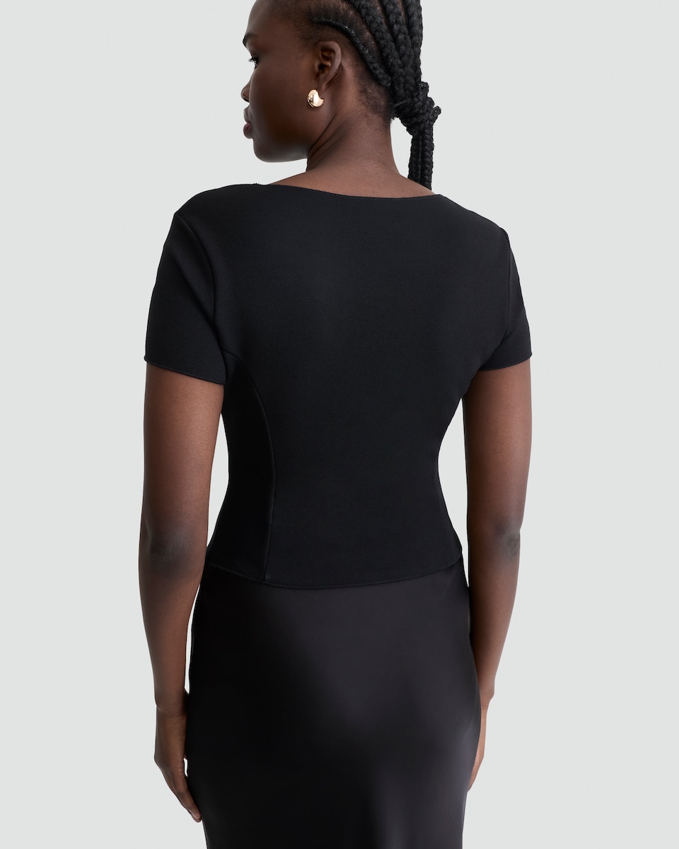 image 1 of F&F Square Neck Buttoned Short Sleeved Top in Black