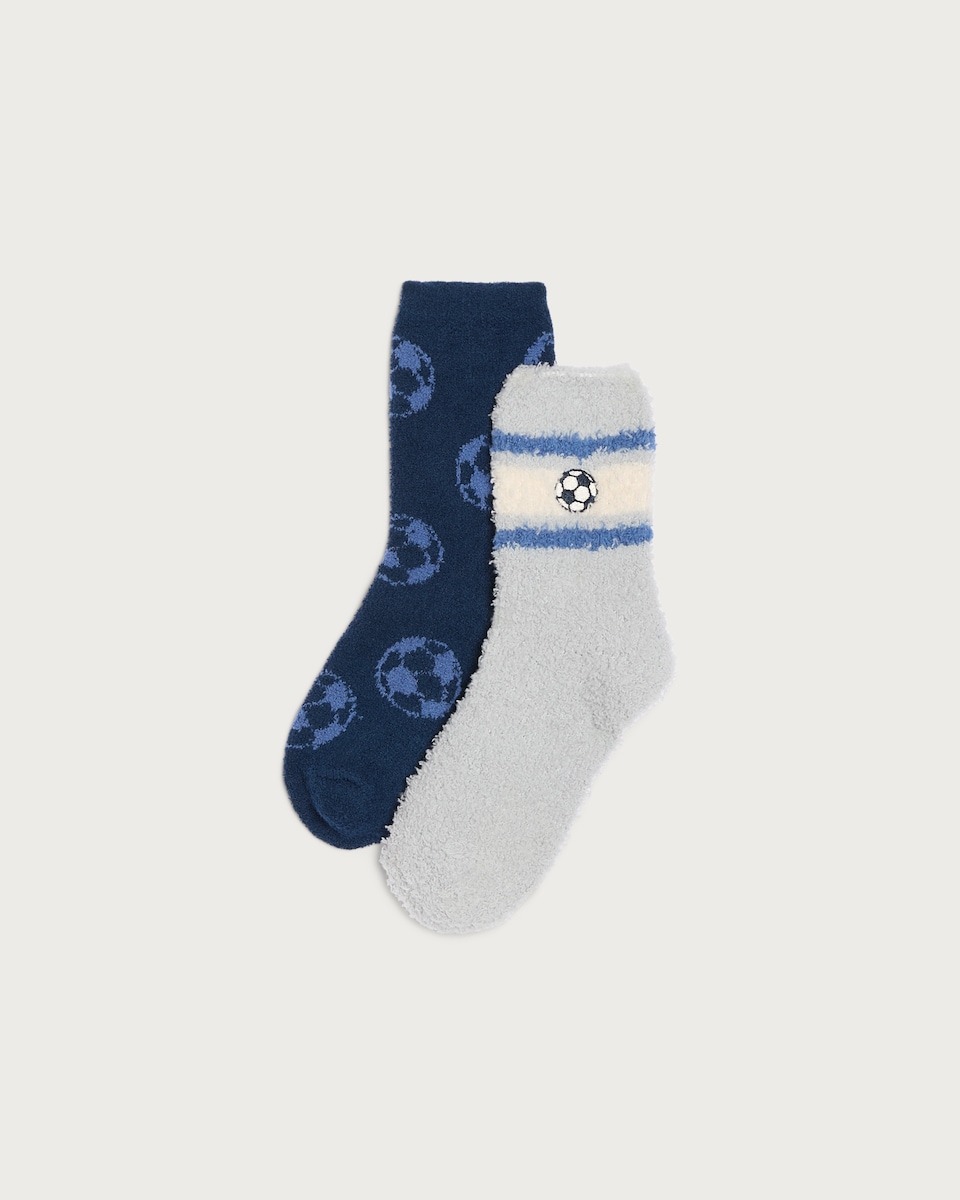 F&F Boys 2-Pack Football Print Cosy Socks in Multi