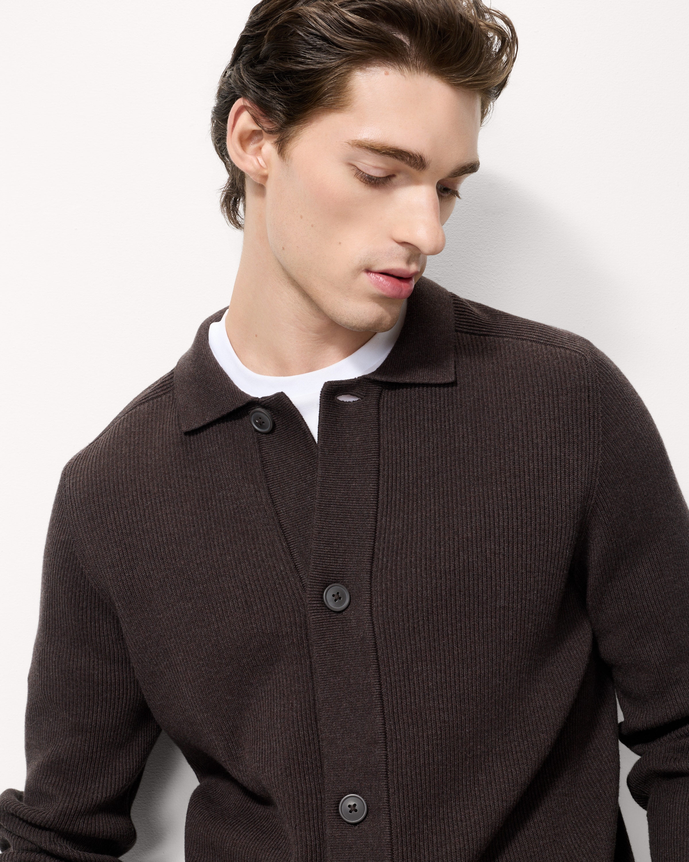 F&F Pure Cotton Collared Cardigan in Brown