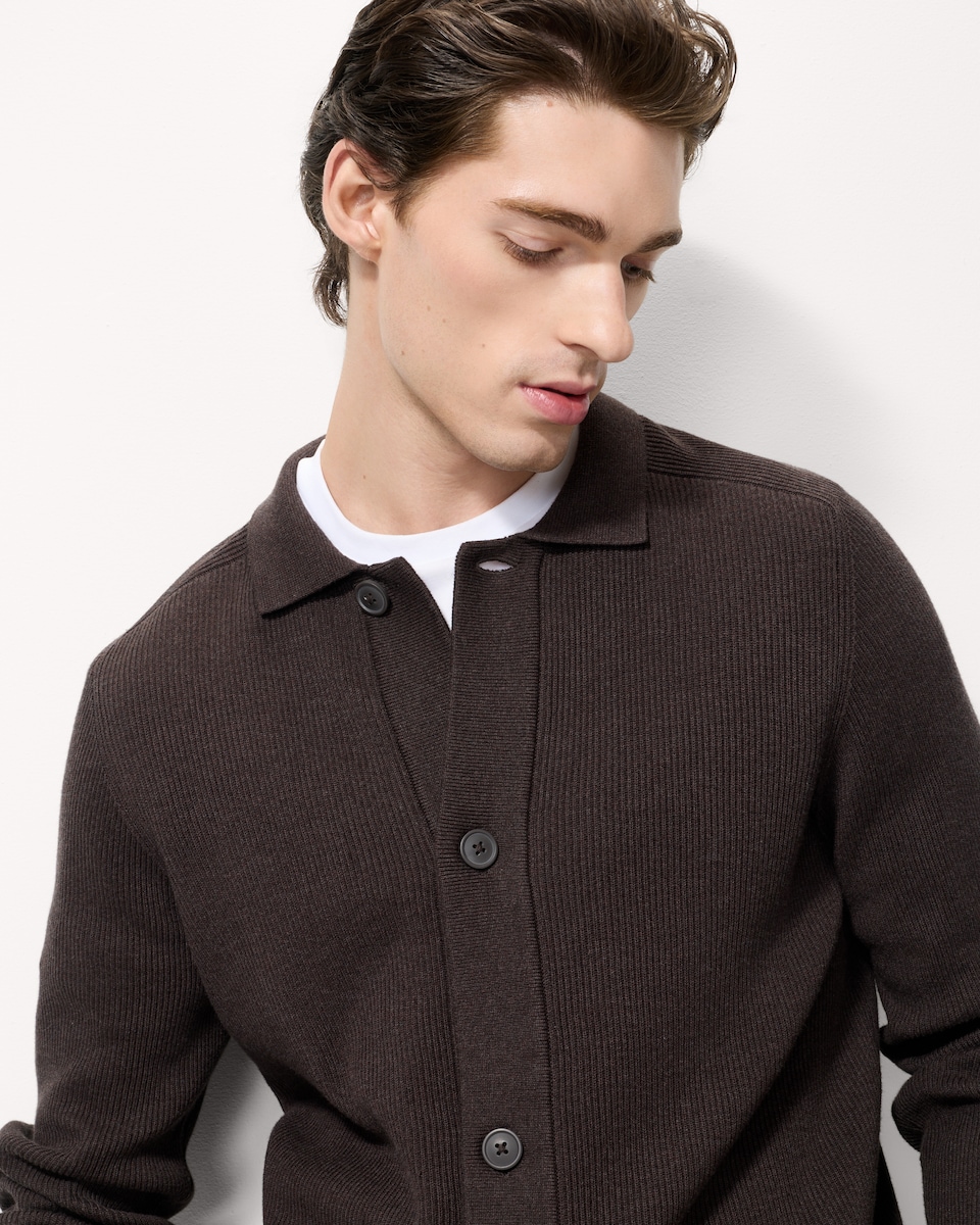 image 1 of F&F Pure Cotton Collared Cardigan in Brown