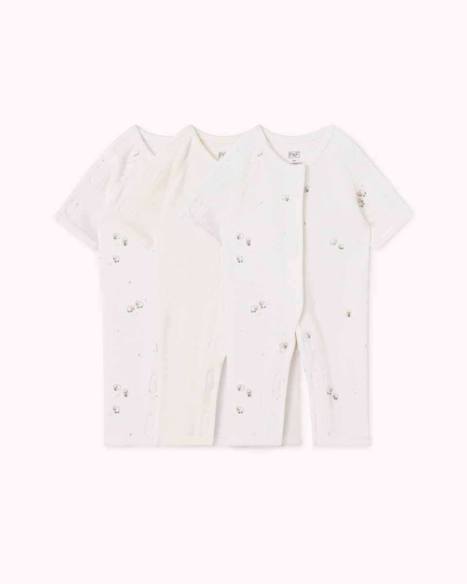 image 1 of F&F Baby Premature 3-Pack Pure Cotton Sleepsuits in White