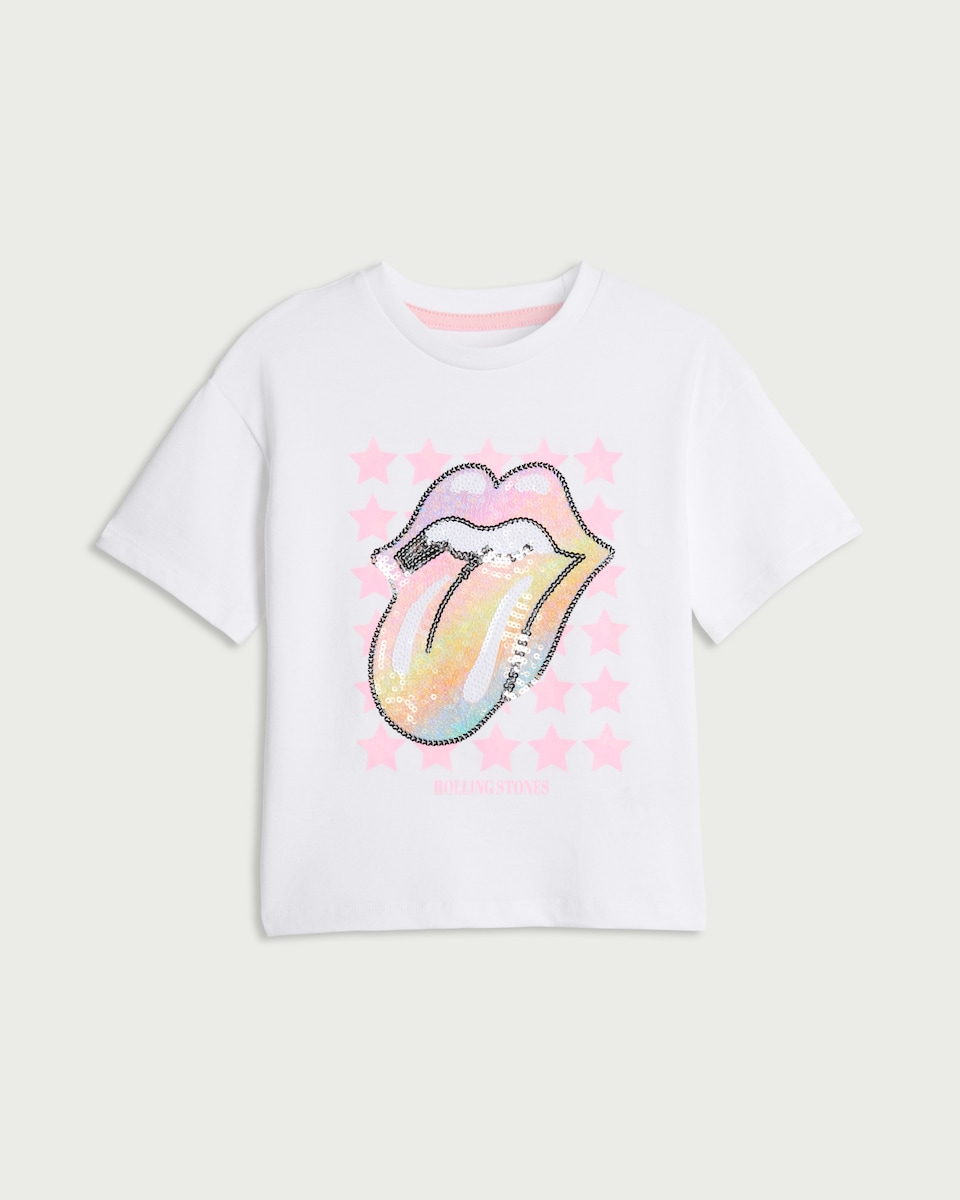 Rolling Stones Pure Cotton Sequin Logo T-shirt in White
