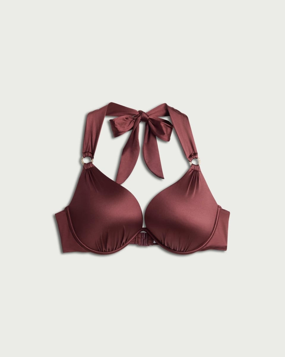 image 1 of F&F Fuller Bust Halter Neck Bikini Top in Chocolate