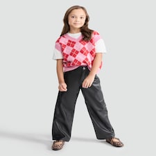 F&F Girls Faux Leather Wide Leg Trousers in Black