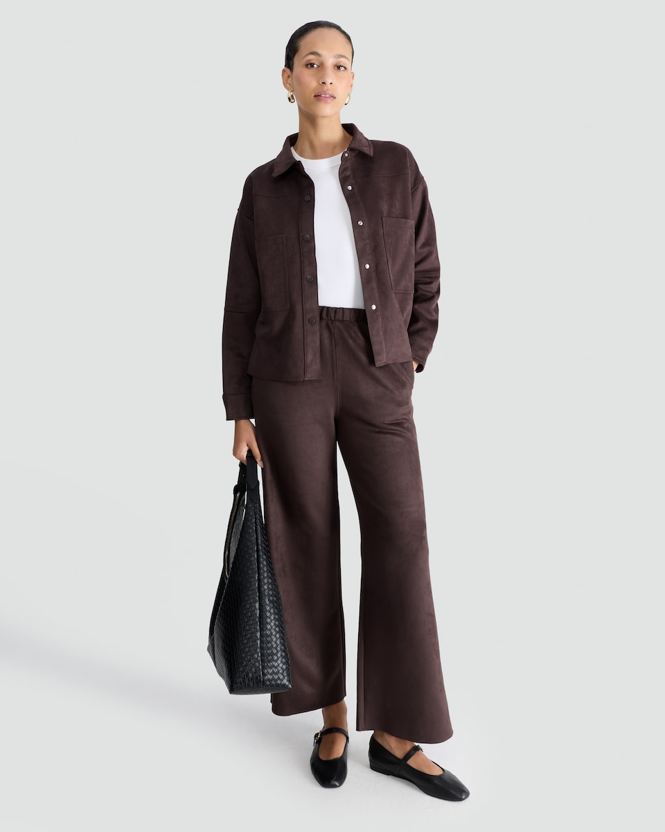 image 1 of F&F Faux Suede Wide Leg Trousers in Brown