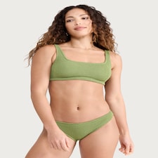 F&F Crinkle Textured Bikini Bottoms in Green
