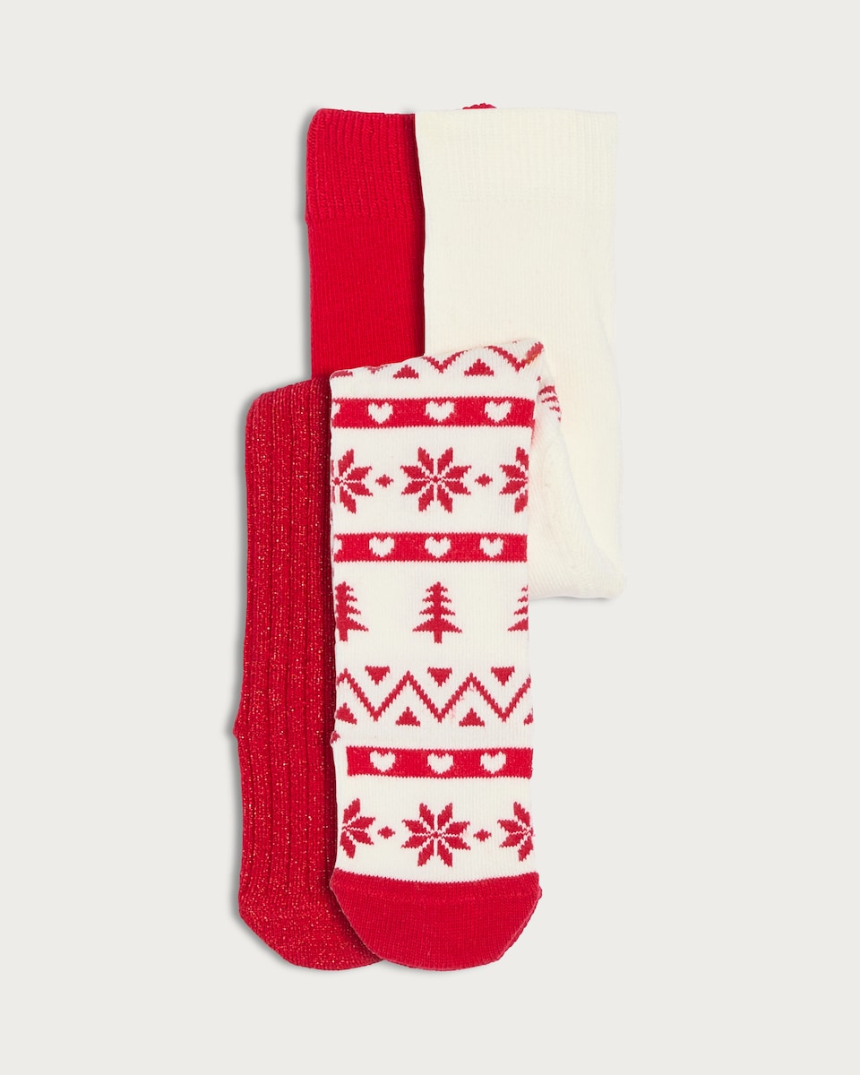 F&F Baby 2-Pack Cotton Rich Festive Patterned Tights in Multi