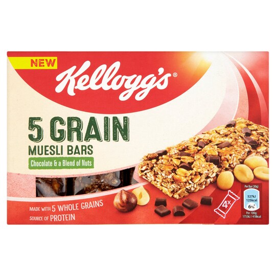 Kelloggs 5 Grain Muesli Chocolate And Nut Blend 4X30g Tesco Groceries