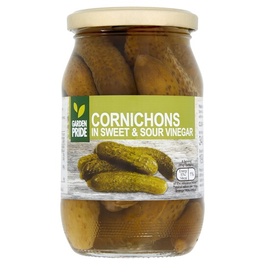 Garden Pride Cornichons Plus Sweet & Sour Vinegar 340G Tesco Groceries