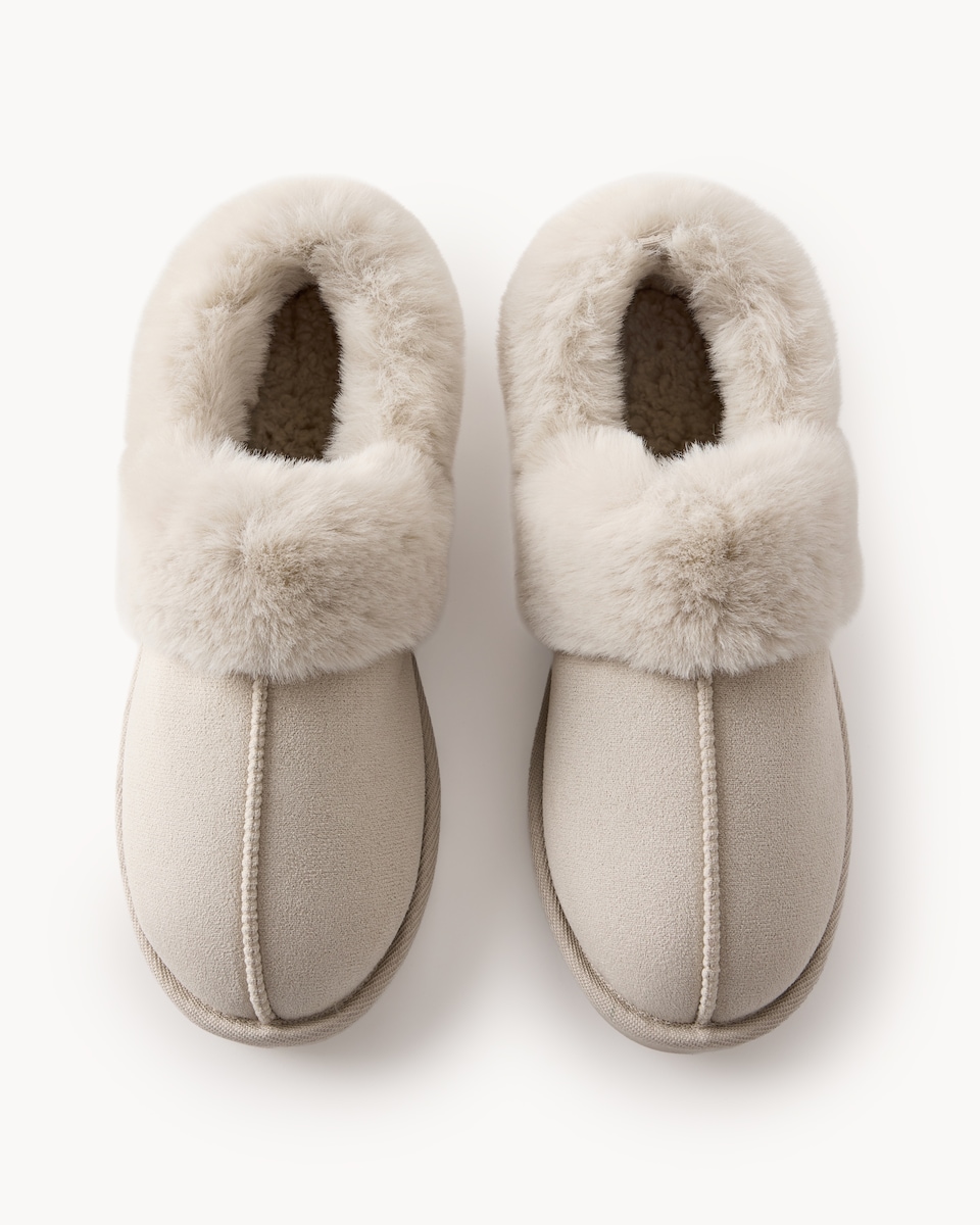 image 1 of F&F Faux Fur Lined Slippers in Neutral
