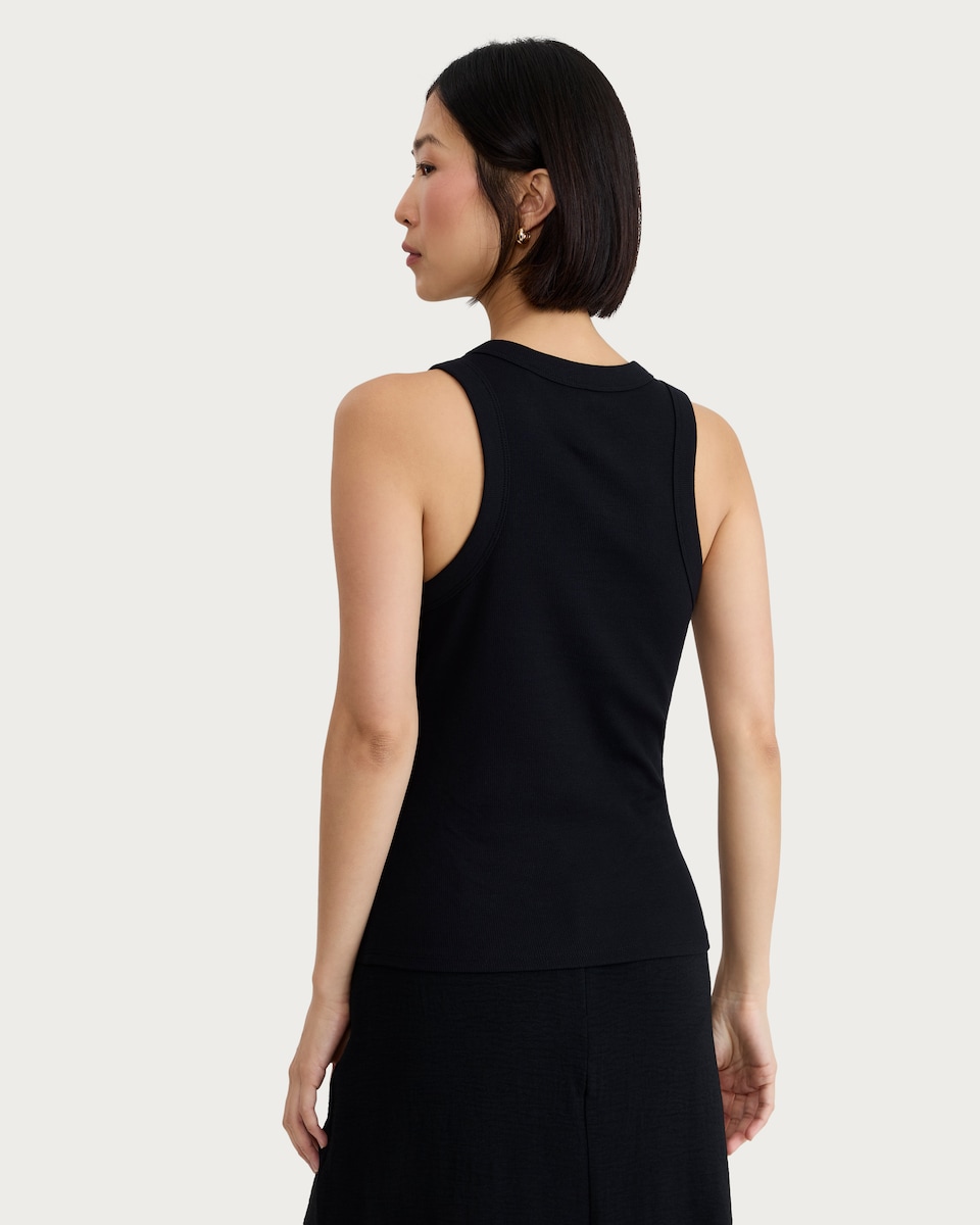 image 1 of F&F Cotton Rich Ribbed Racer Back Vest in Black