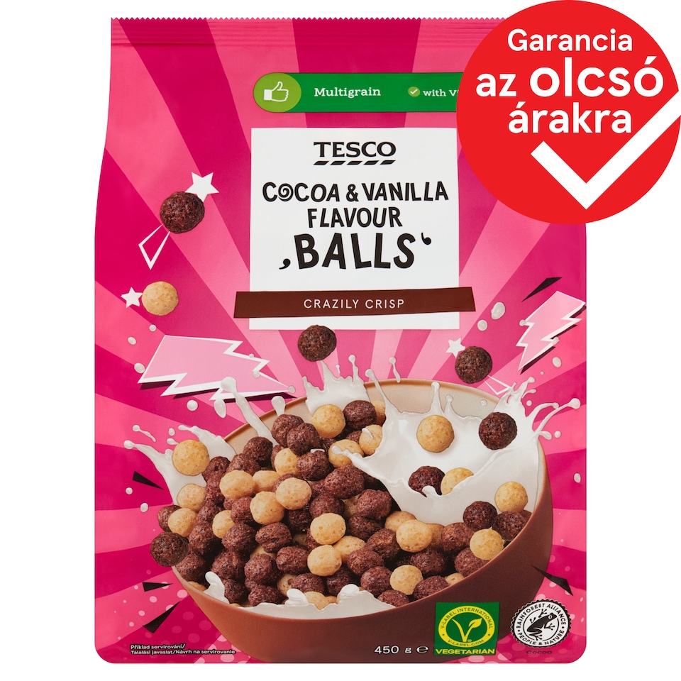 Tesco Balls kakaós és vaníliaízű gabonapehely hozzáadott vitaminokkal és vassal 450 g