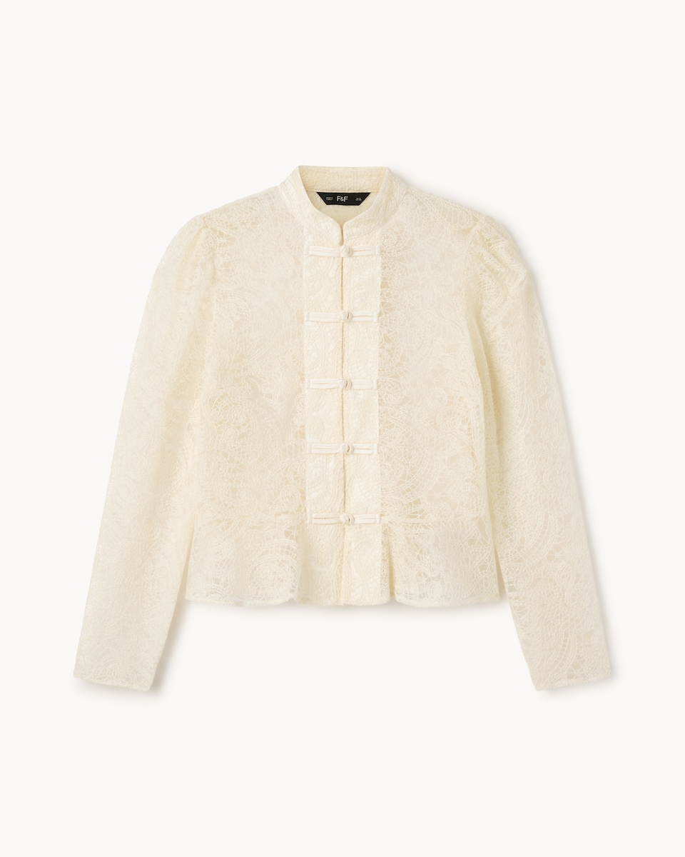 image 1 of F&F Lace Peplum Blouse in Cream