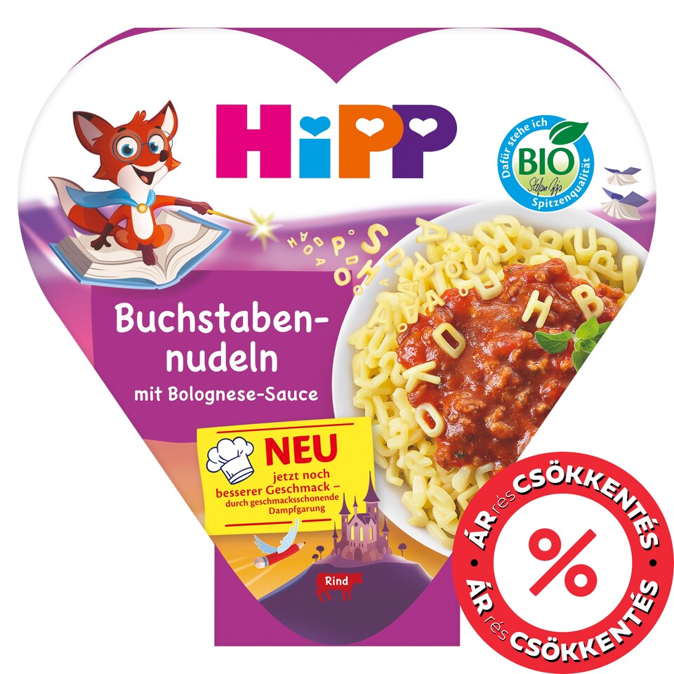 HiPP bio betűtészta bolognai szósszal 1 éves kortól 250 g