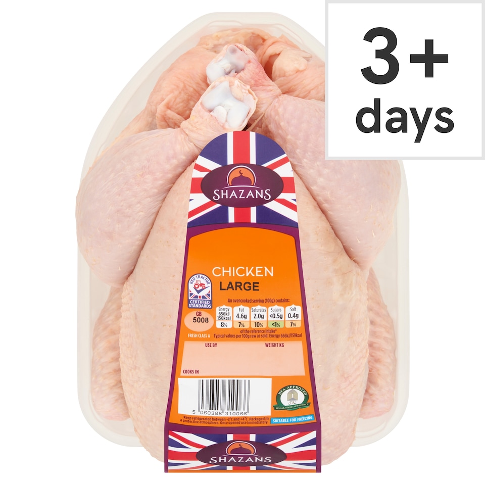 Shazans Halal Whole Chicken Large 1.8Kg-2.2Kg