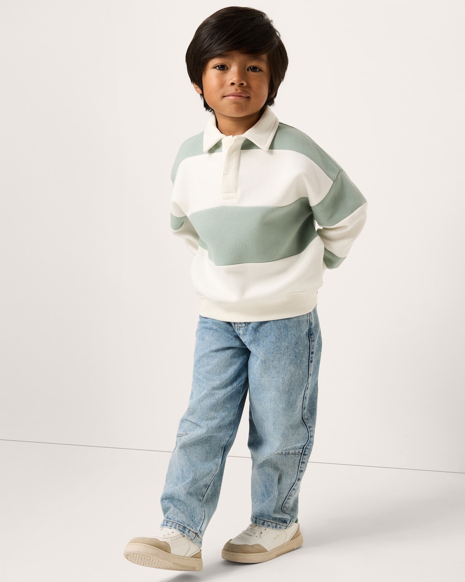image 1 of F&F Boys Cotton Rich Striped Rugby Sweatshirt in Mint