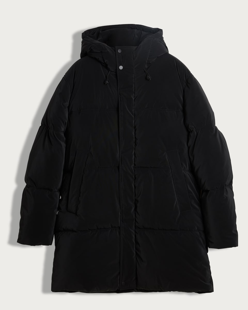 image 1 of F&F Longline Hooded Shower Resistant Puffer Coat in Black