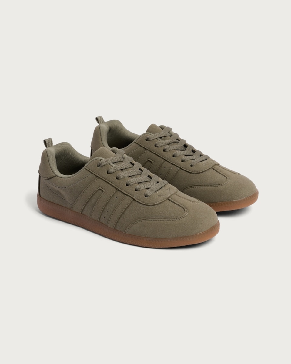 F&F Textured Lace Up Trainers in Khaki