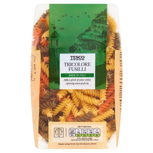 Tesco Tricolore Fusilli Pasta Twists 500G Tesco Groceries