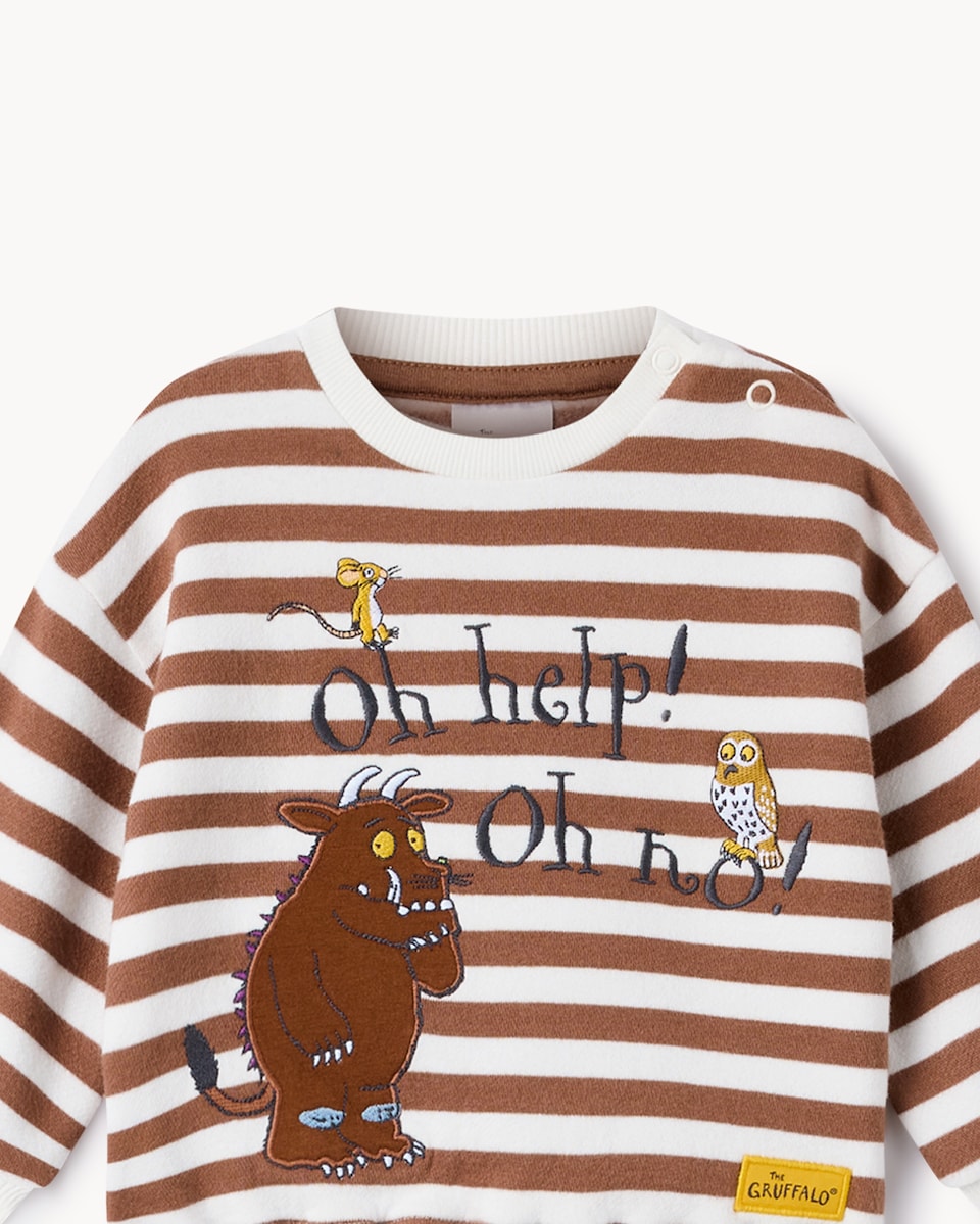 image 1 of Gruffalo Cotton Rich Striped Sweatshirt and Leggings Set in Brown