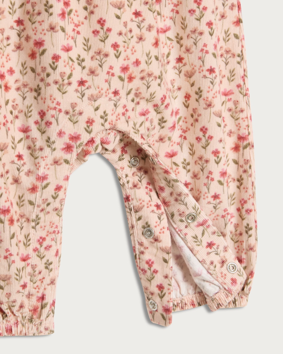 image 1 of F&F Baby 2-Piece Floral Print Dungarees and Bodysuit Set in Pink