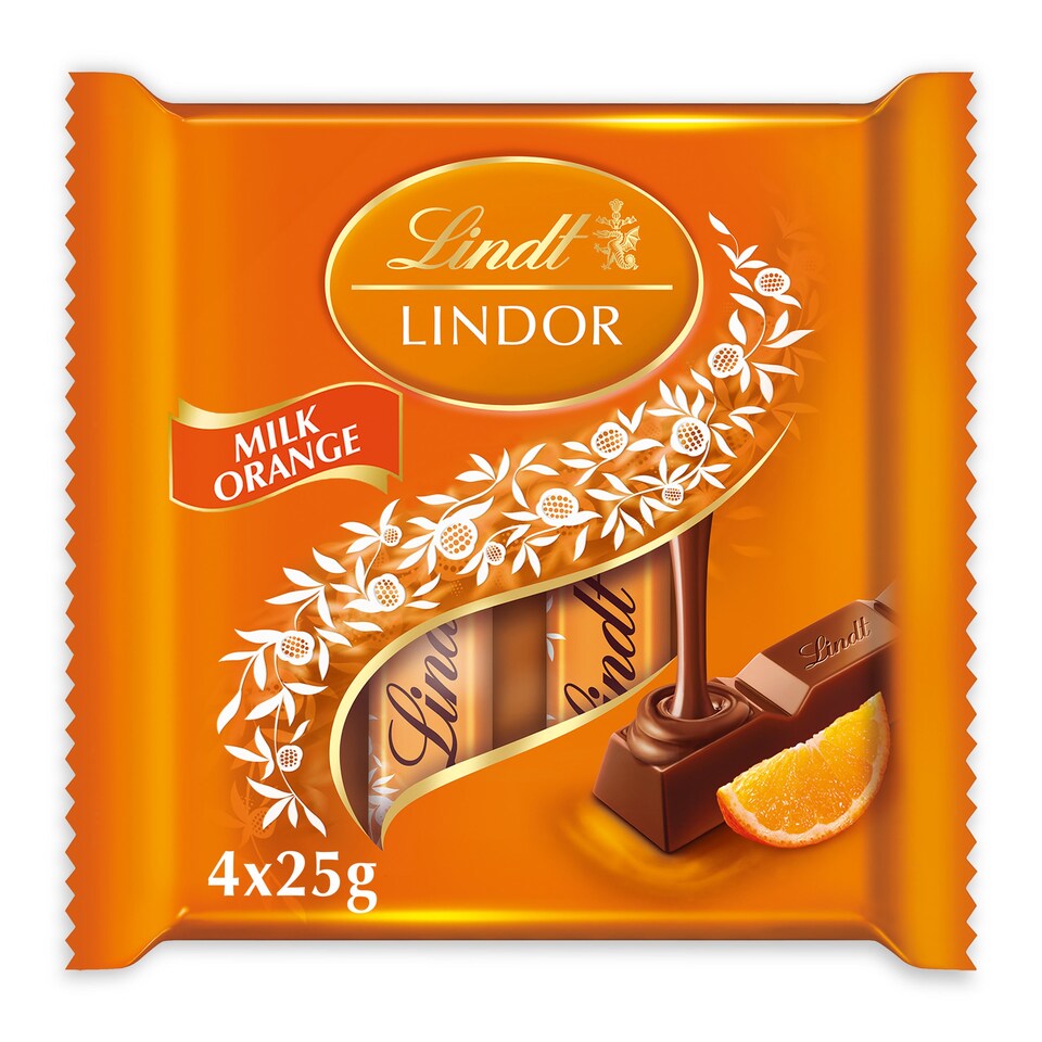image 1 of Lindt Lindor Milk Chocolate Orange 4X25g