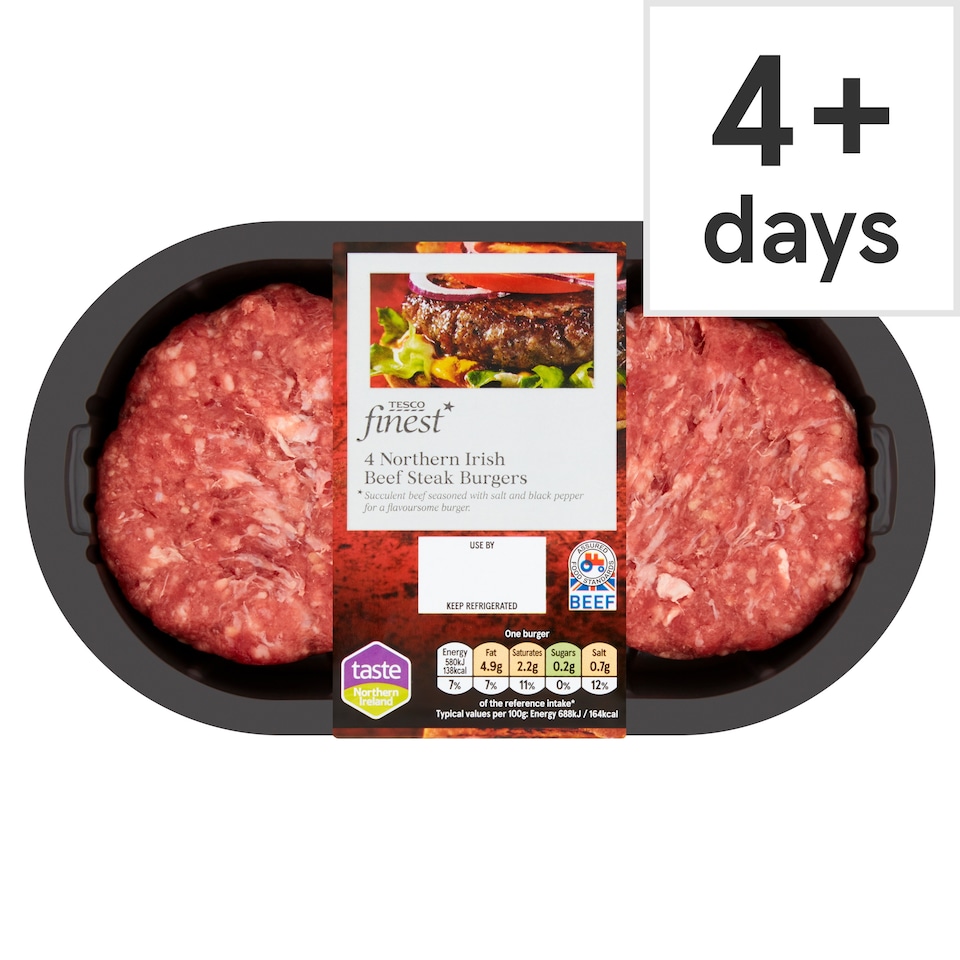 Tesco Finest Ni Beef Steak Burgers 454G