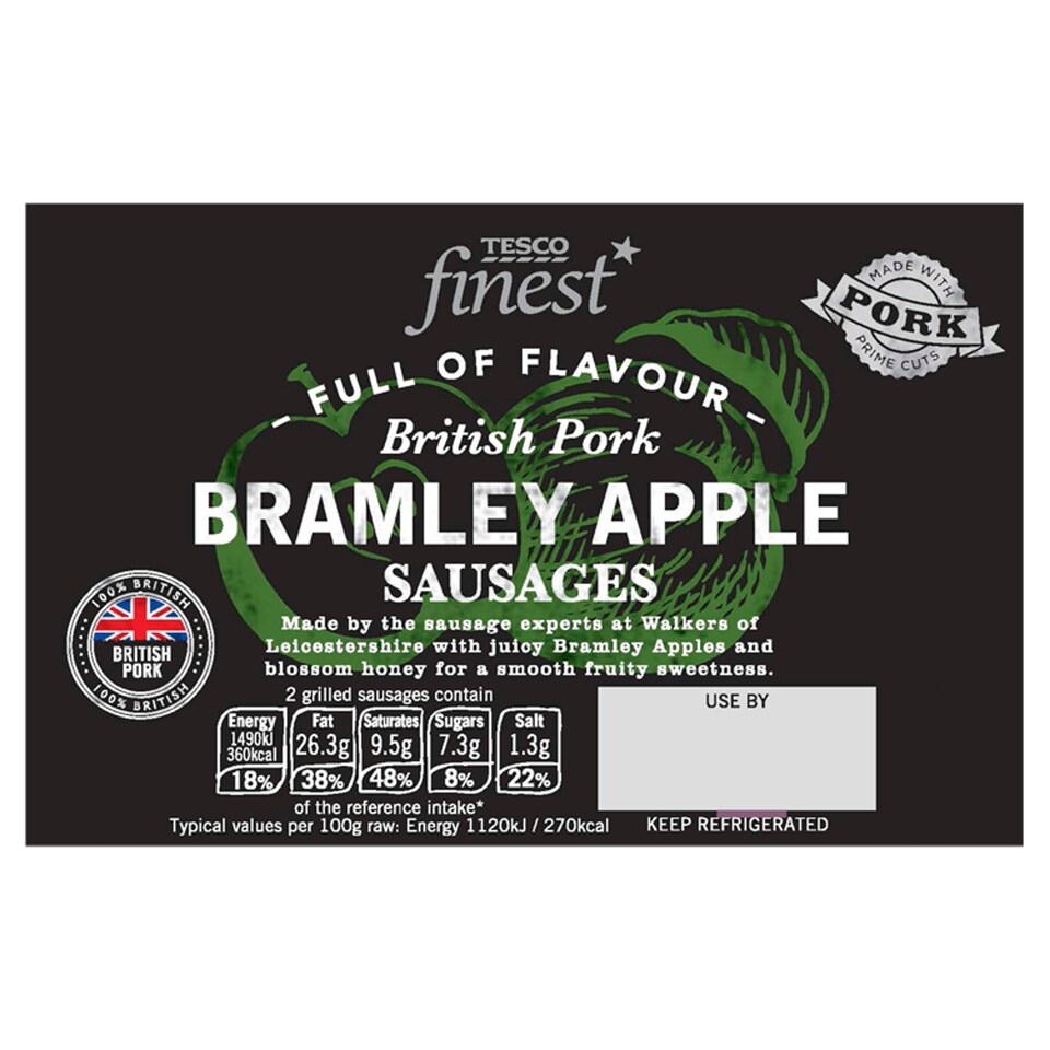 Tesco Finest 6 Pork & Apple Sausages 454G