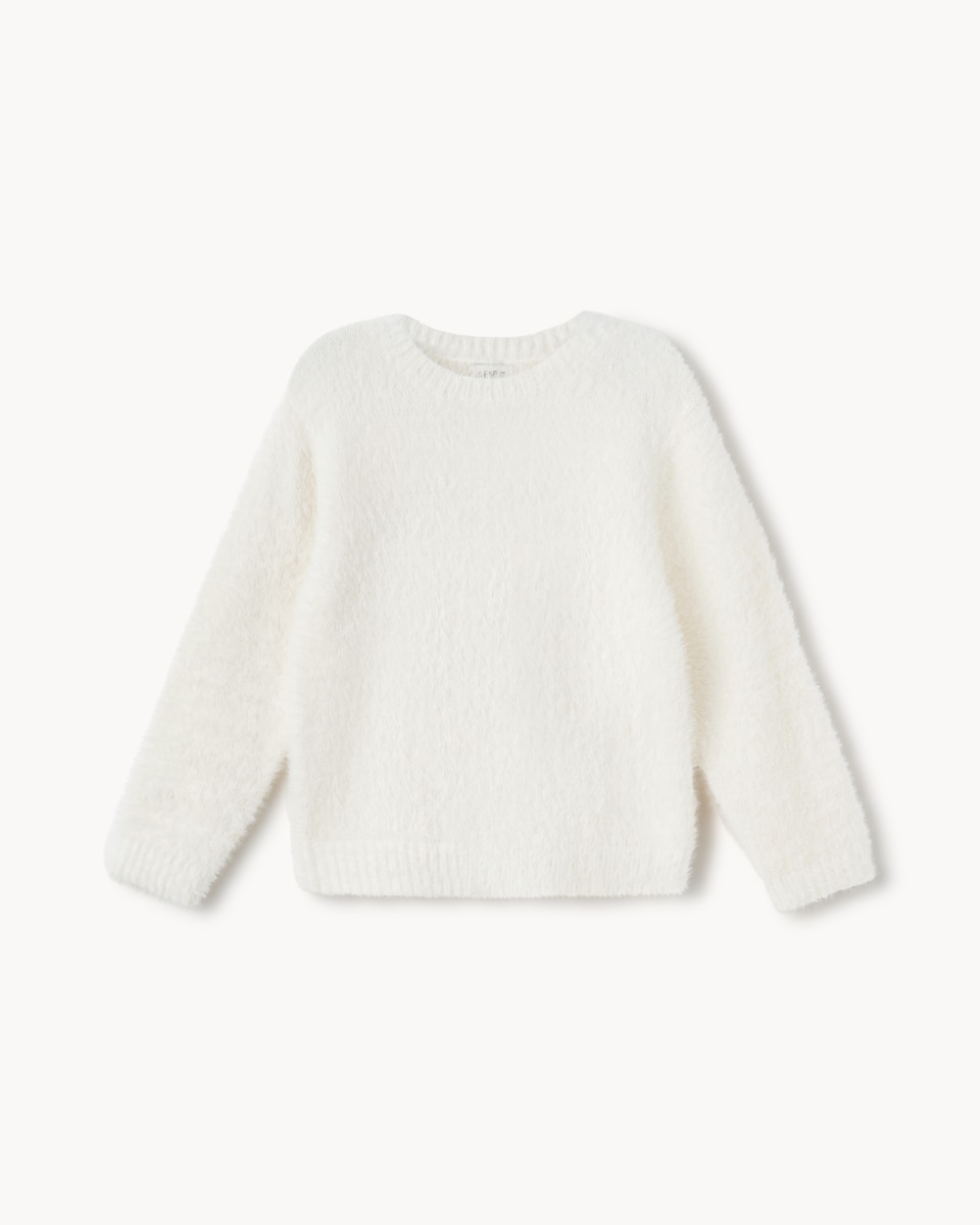 image 1 of F&F Girls Fluffy Jumper in Cream