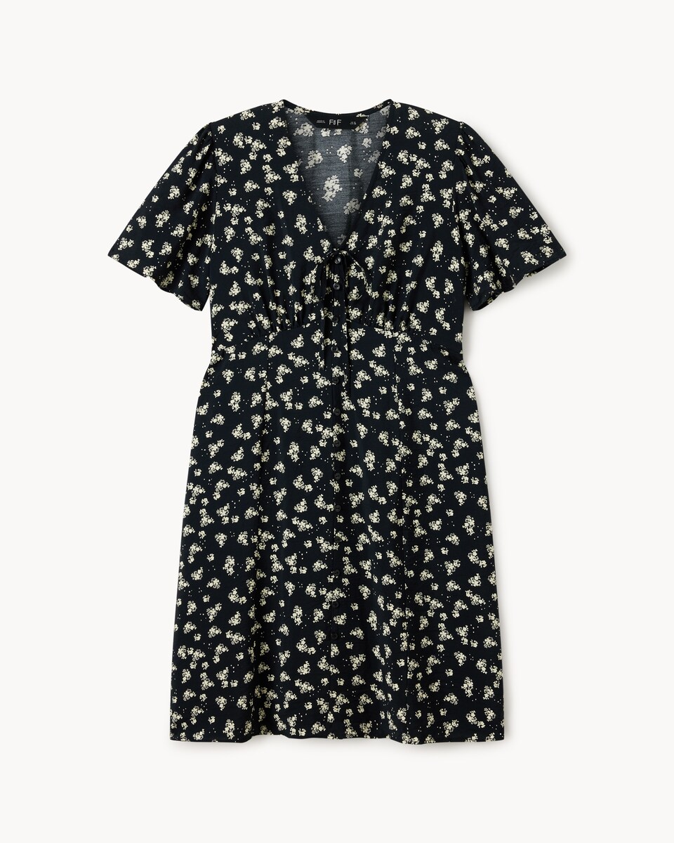image 1 of F&F Ditsy Floral Mini Dress in Multi Black