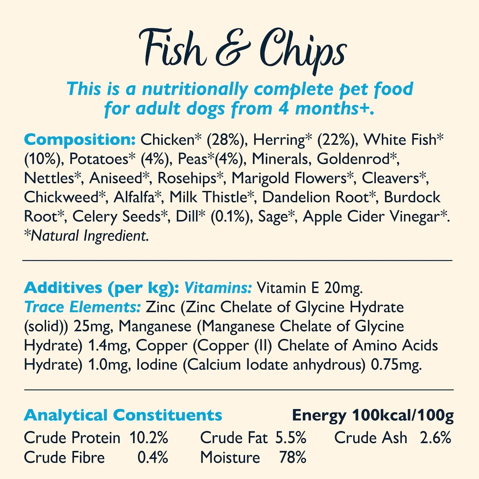 image 1 of Lily's Kitchen Fish and Chips with Potatoes and Dill for Dogs 150g