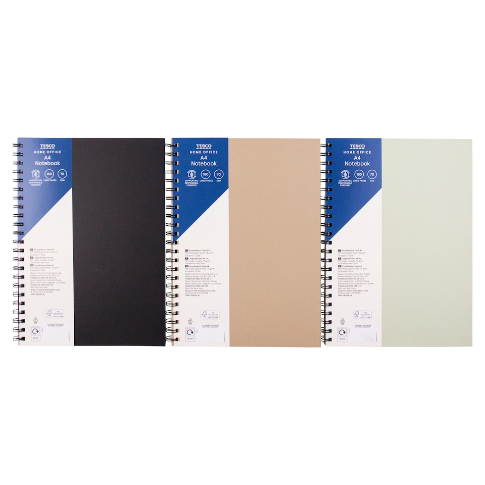 Tesco A4 Wiro Notebook 160 Pages Assorted