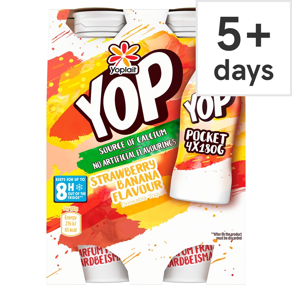 Yoplait Yop Strawberry Banana Yoghurt 4X180g