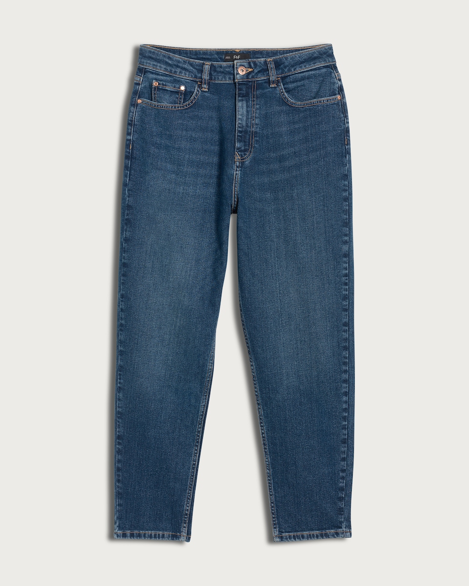 image 1 of F&F High Rise Slim Fit Mom Jeans in Navy