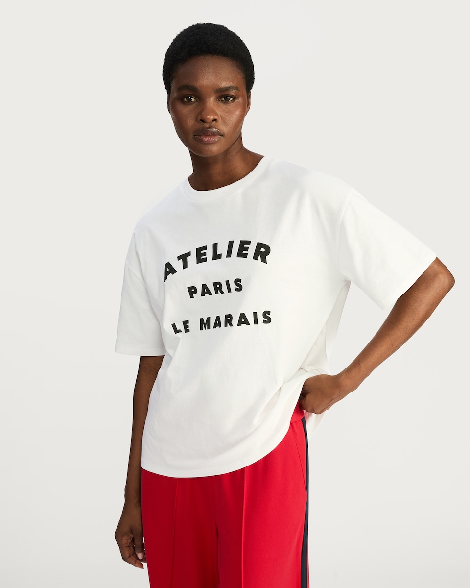 image 1 of F&F Boyfriend Fit Atelier Paris Slogan T-Shirt in White