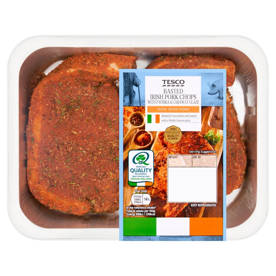 Tesco Basted Irish Pork Loin Chops with Paprika & Caraway Glaze 300g