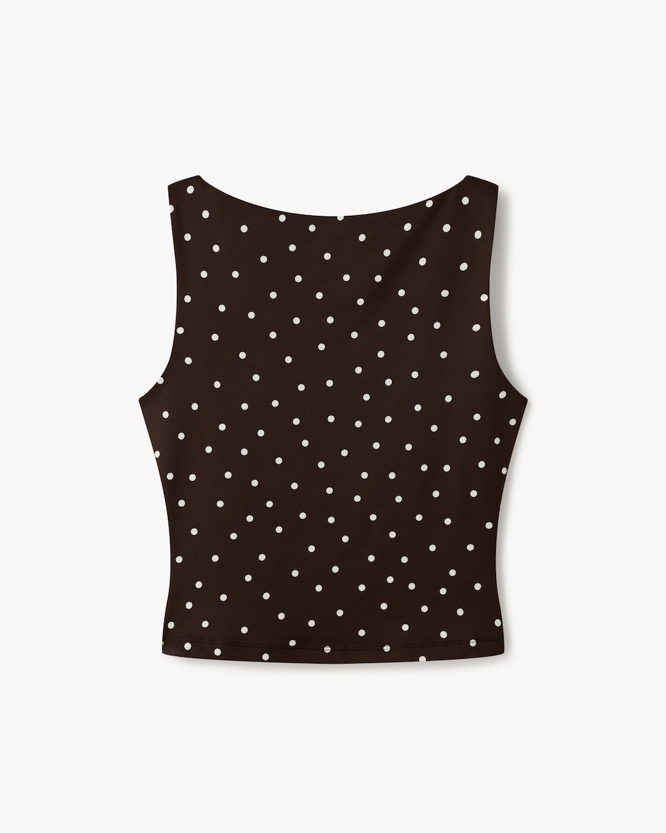 image 1 of F&F Polka Dot Slash Neck Vest in Multi Brown