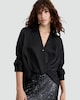 image 2 of F&F Satin Twist Front Long Sleeved Blouse in Black