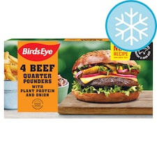 Birds Eye 4 Beef Quarter Pounders with Plant Protein and Onion 454g