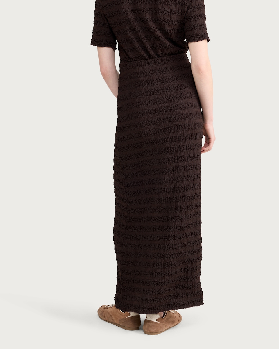 image 1 of F&F Crinkle Textured Co-ord Midi Skirt in Chocolate