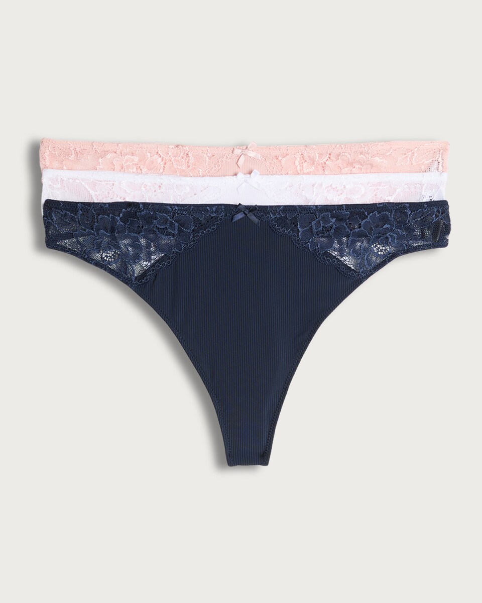 F&F 3-Pack Lace Trim Thong in Multi